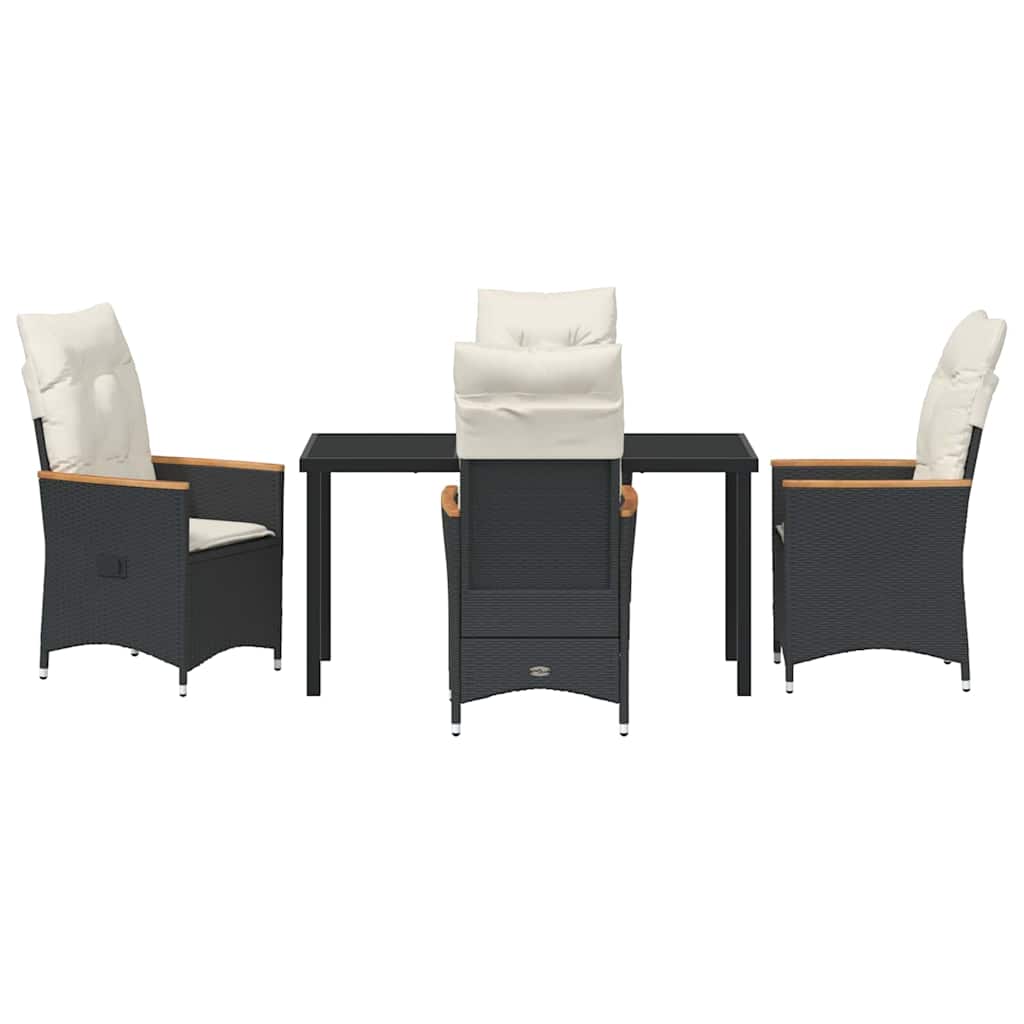 Garden Dining Set with Cushion 5 pcs Black Poly Rattan