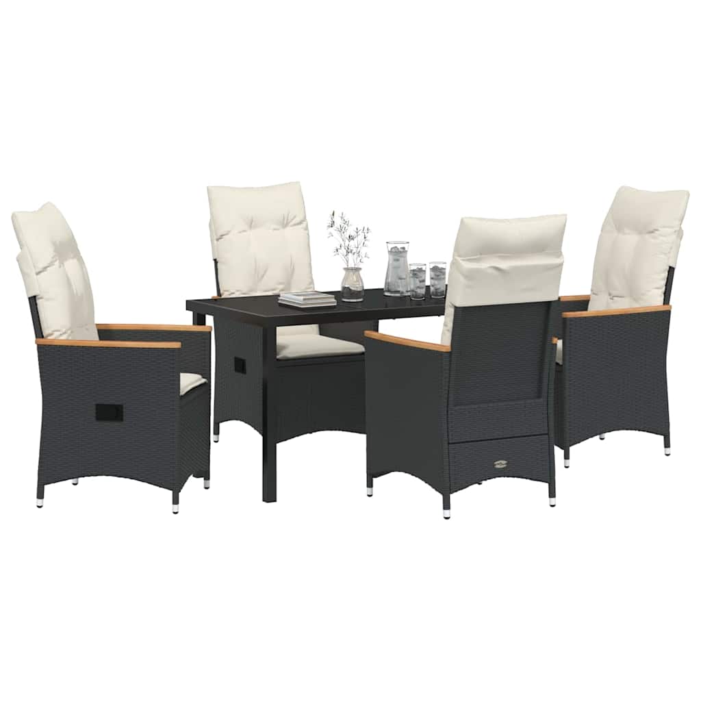 Garden Dining Set with Cushion 5 pcs Black Poly Rattan