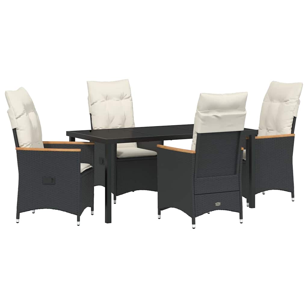Garden Dining Set with Cushion 5 pcs Black Poly Rattan