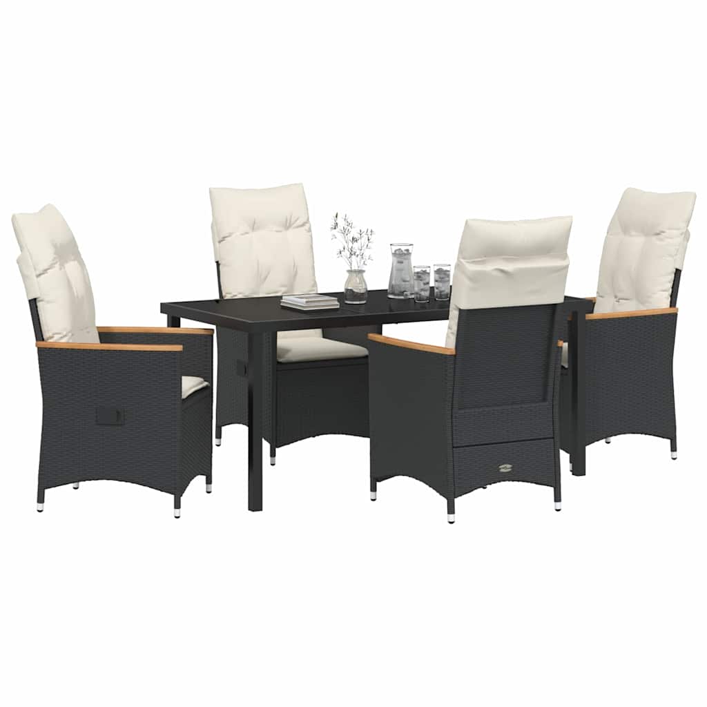 Garden Dining Set with Cushion 5 pcs Black Poly Rattan