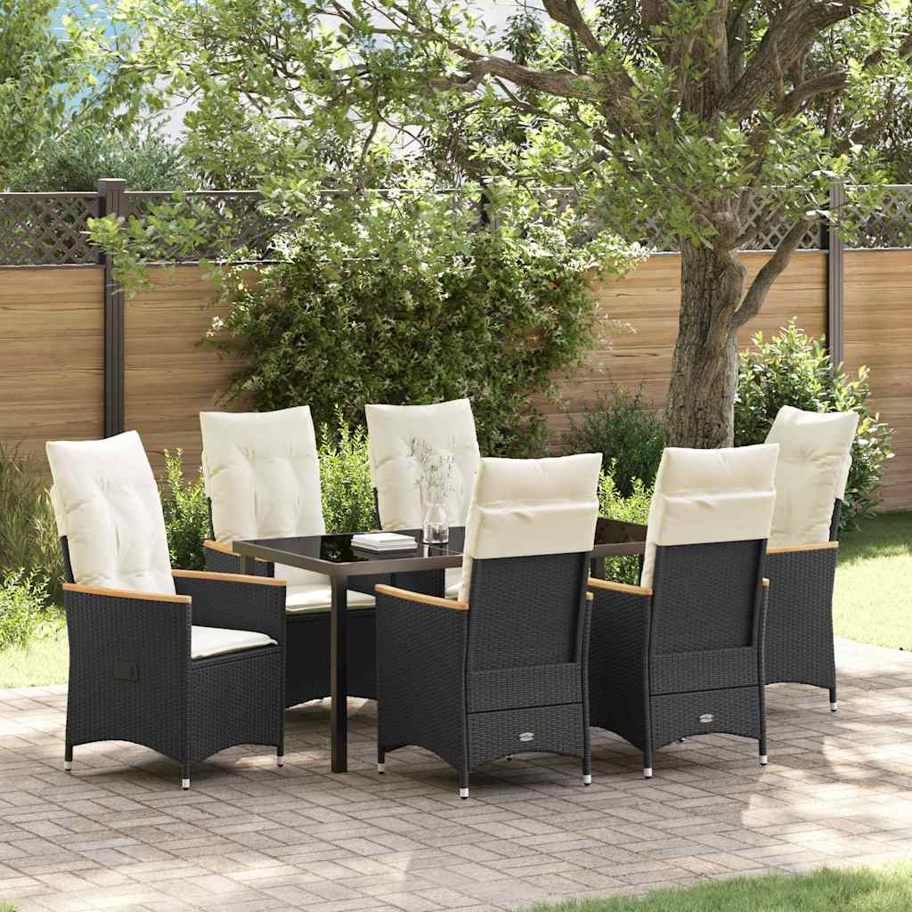 Garden Dining Set with Cushion 7 pcs Black Poly Rattan