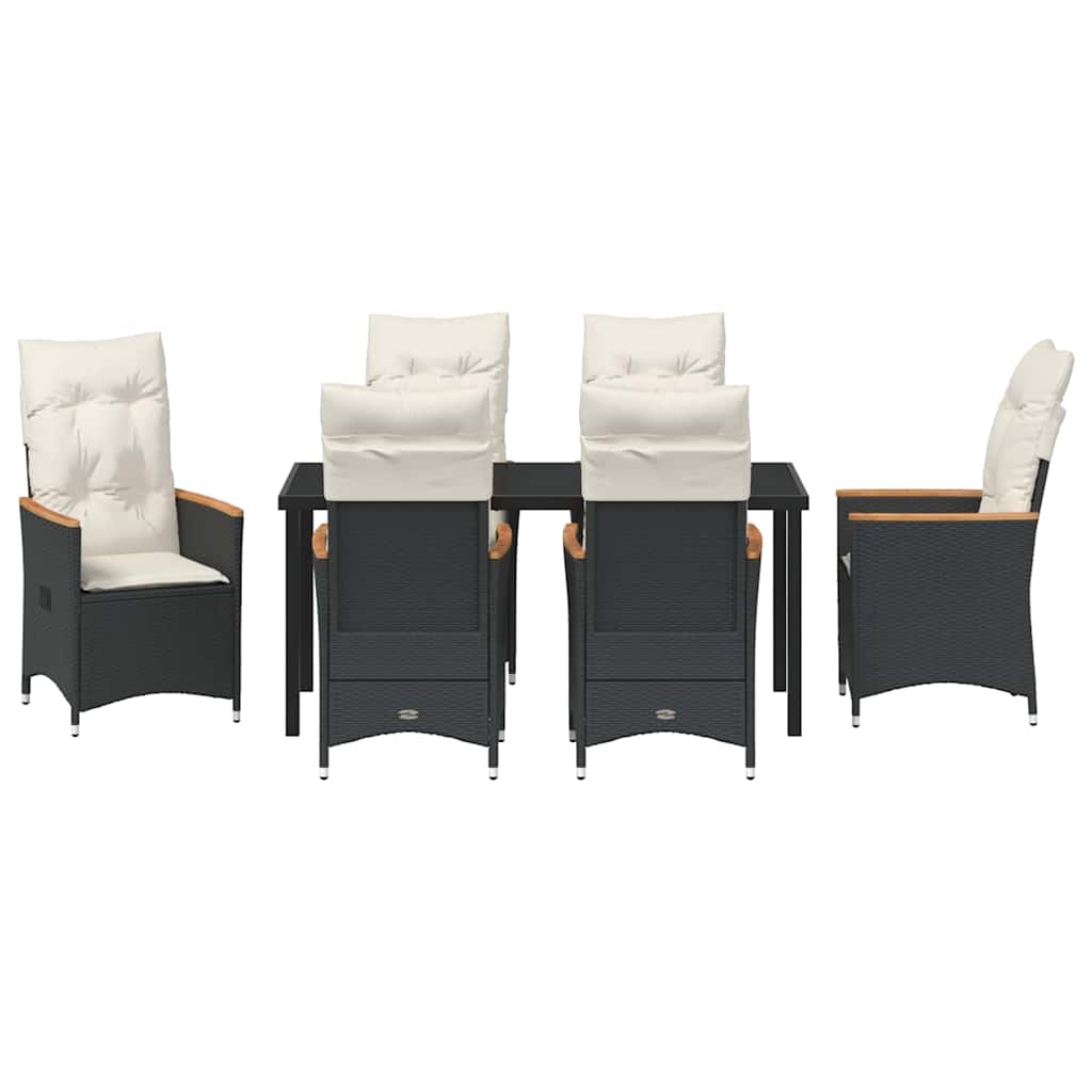 Garden Dining Set with Cushion 7 pcs Black Poly Rattan