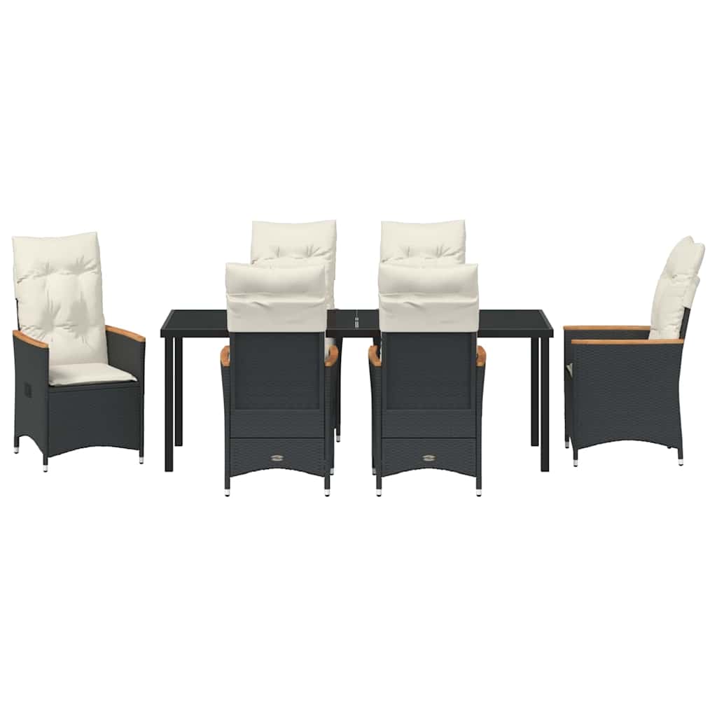 Garden Dining Set with Cushion 7 pcs Black Poly Rattan