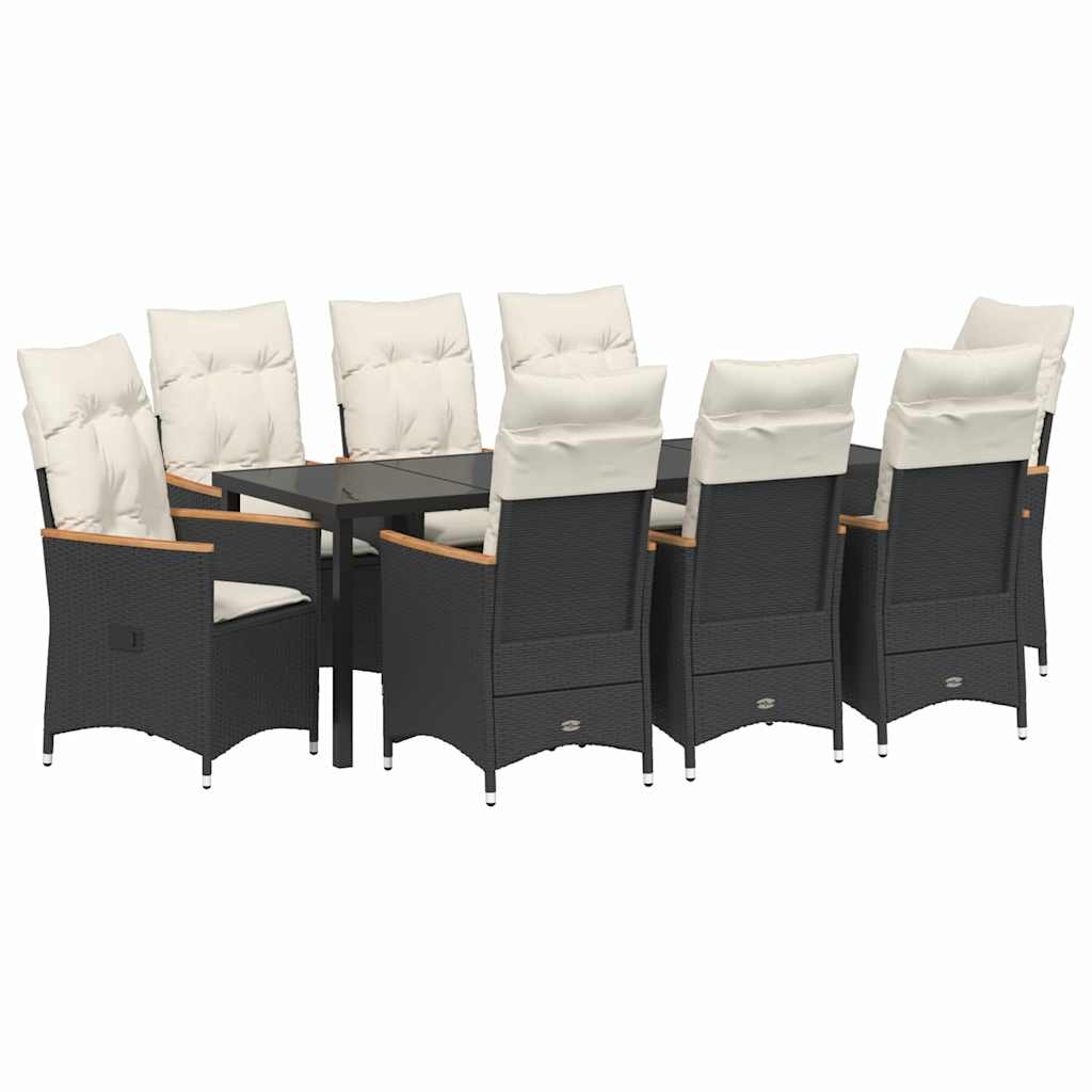 Garden Dining Set with Cushion 9 pcs Black Poly Rattan