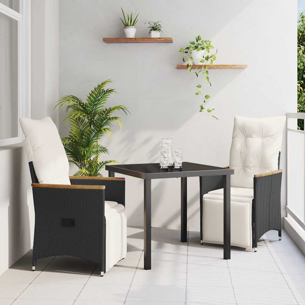 Garden Dining Set with Cushion 3 pcs Black Poly Rattan