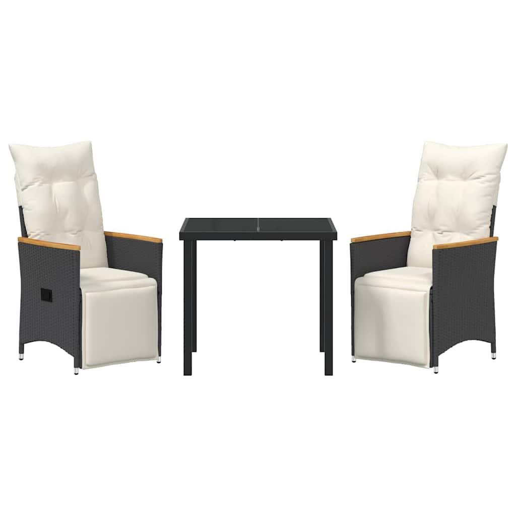 Garden Dining Set with Cushion 3 pcs Black Poly Rattan