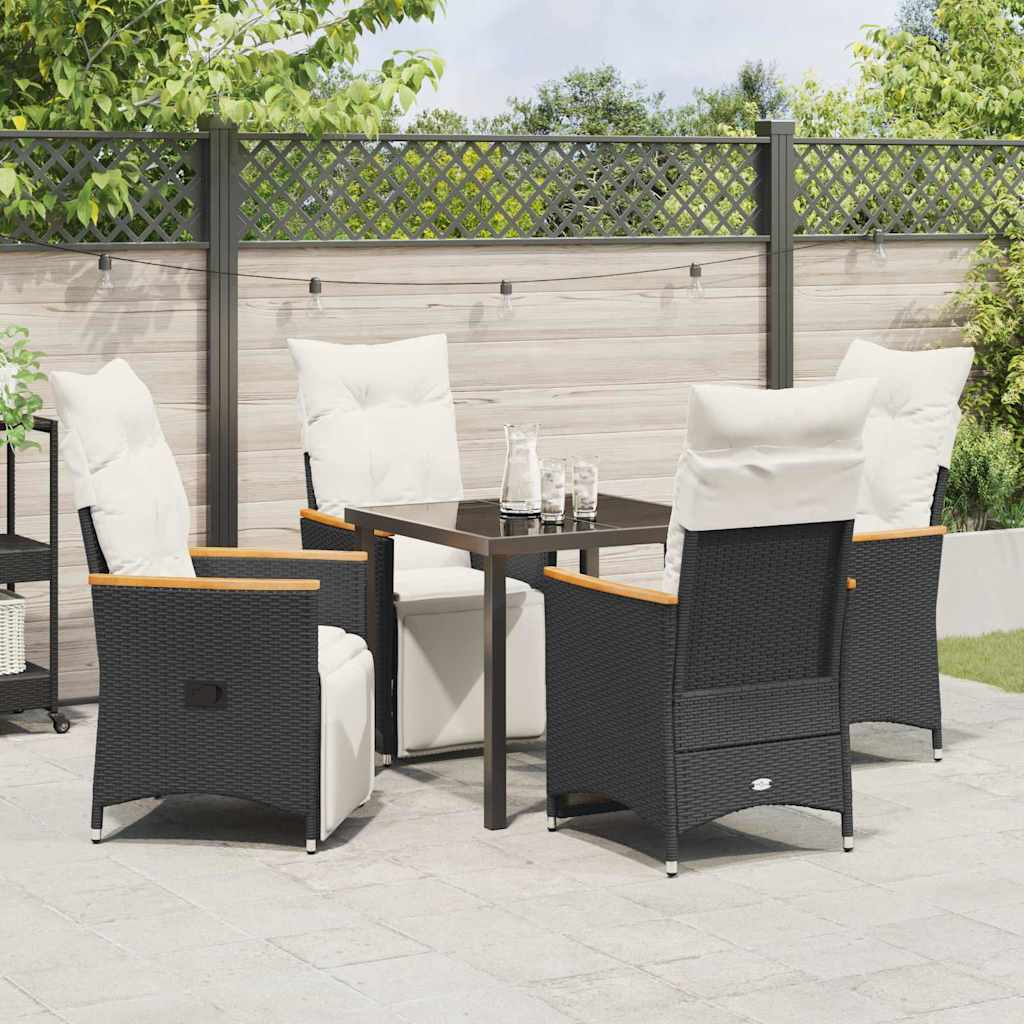 Garden Dining Set with Cushion 5 pcs Black Poly Rattan