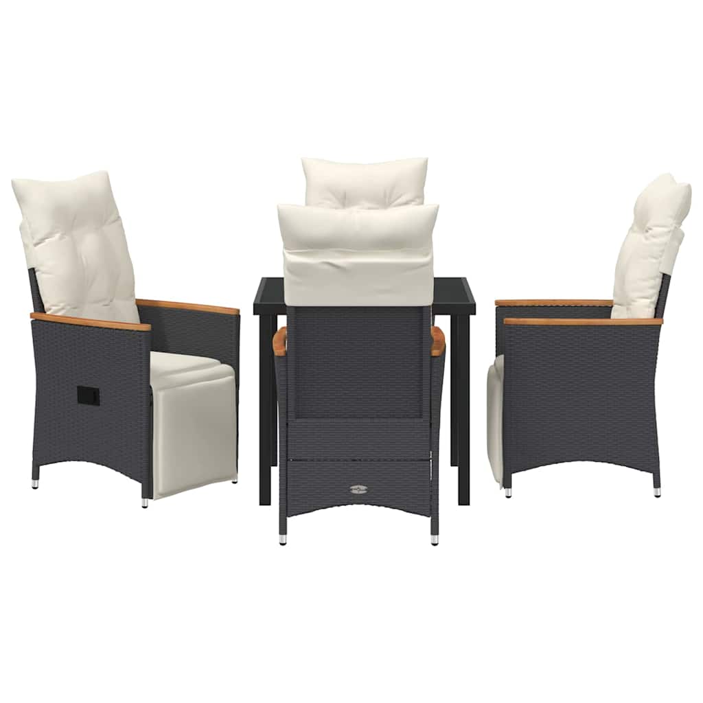 Garden Dining Set with Cushion 5 pcs Black Poly Rattan