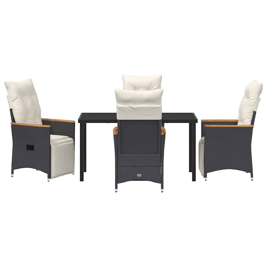 Garden Dining Set with Cushion 5 pcs Black Poly Rattan