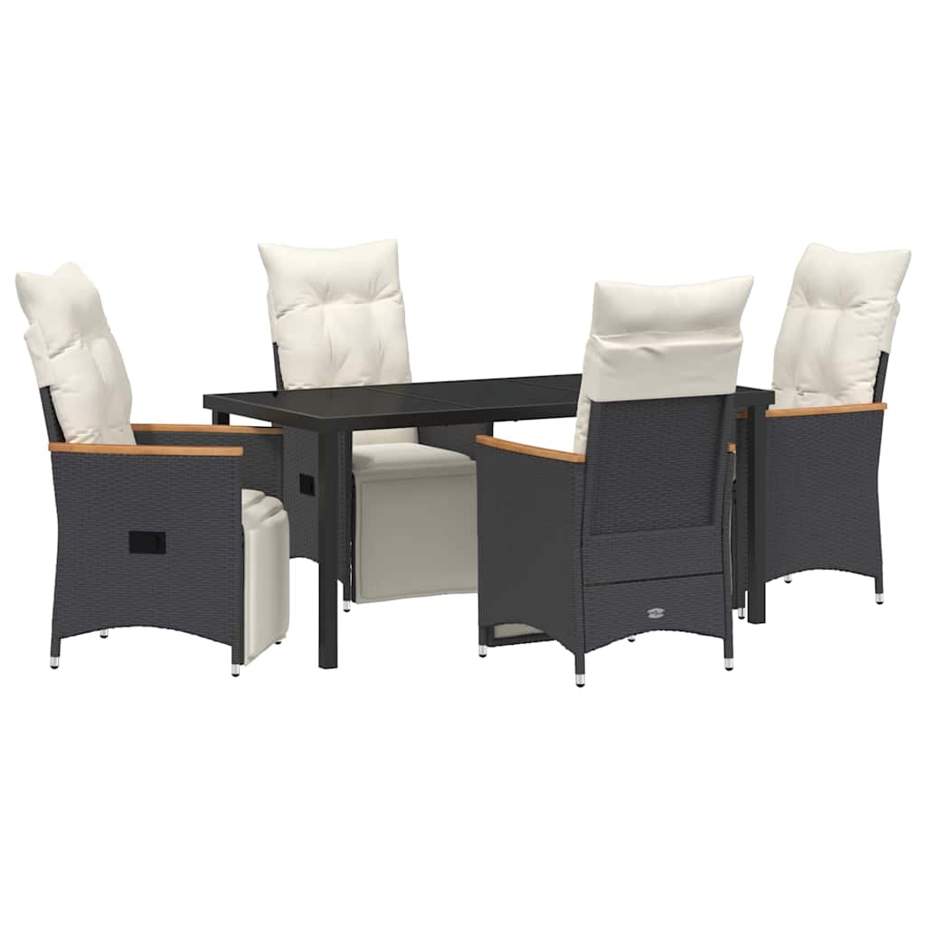 Garden Dining Set with Cushion 5 pcs Black Poly Rattan