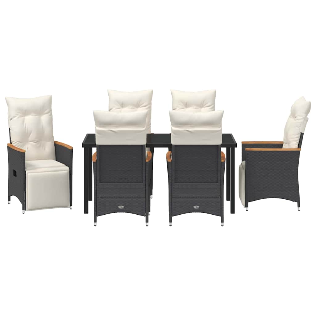 Garden Dining Set with Cushion 7 pcs Black Poly Rattan
