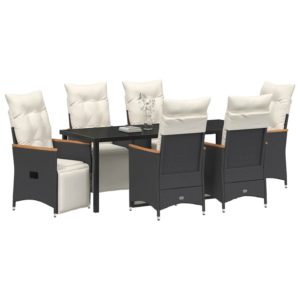 Garden Dining Set with Cushion 7 pcs Black Poly Rattan