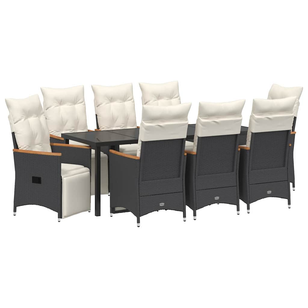 Garden Dining Set with Cushion 9 pcs Black Poly Rattan