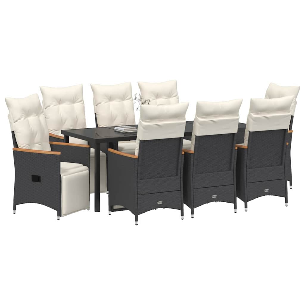 Garden Dining Set with Cushion 9 pcs Black Poly Rattan