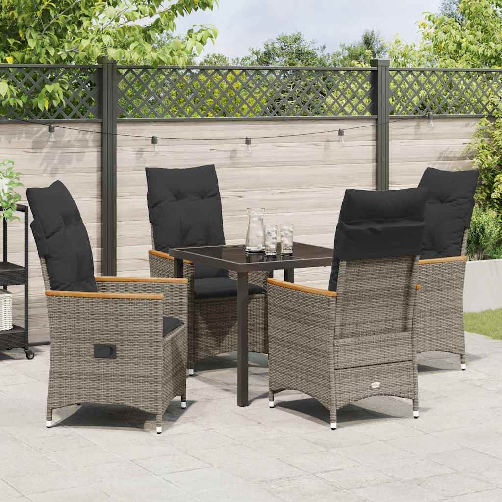 Garden Dining Set with Cushion 5 pcs Grey Poly Rattan