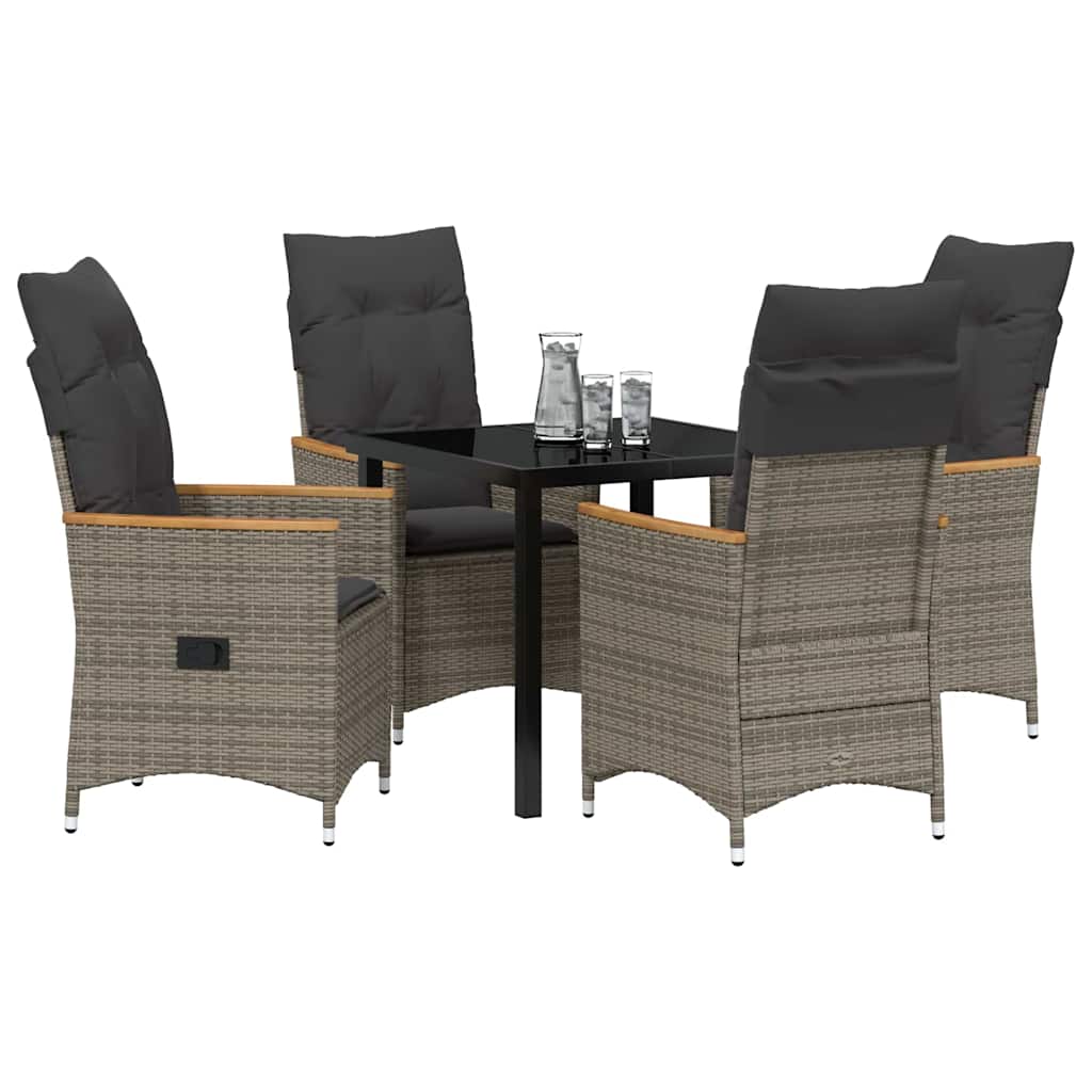 Garden Dining Set with Cushion 5 pcs Grey Poly Rattan