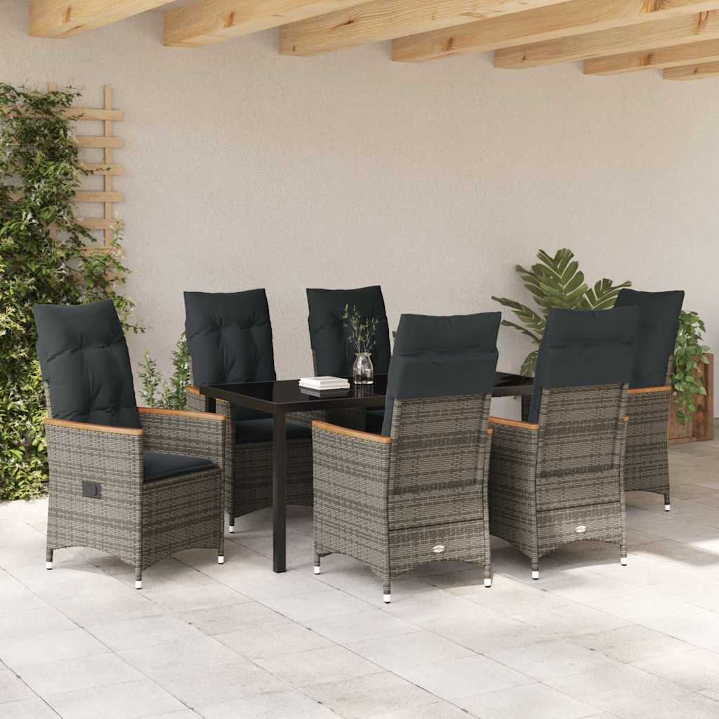 Garden Dining Set with Cushion 7 pcs Grey Poly Rattan