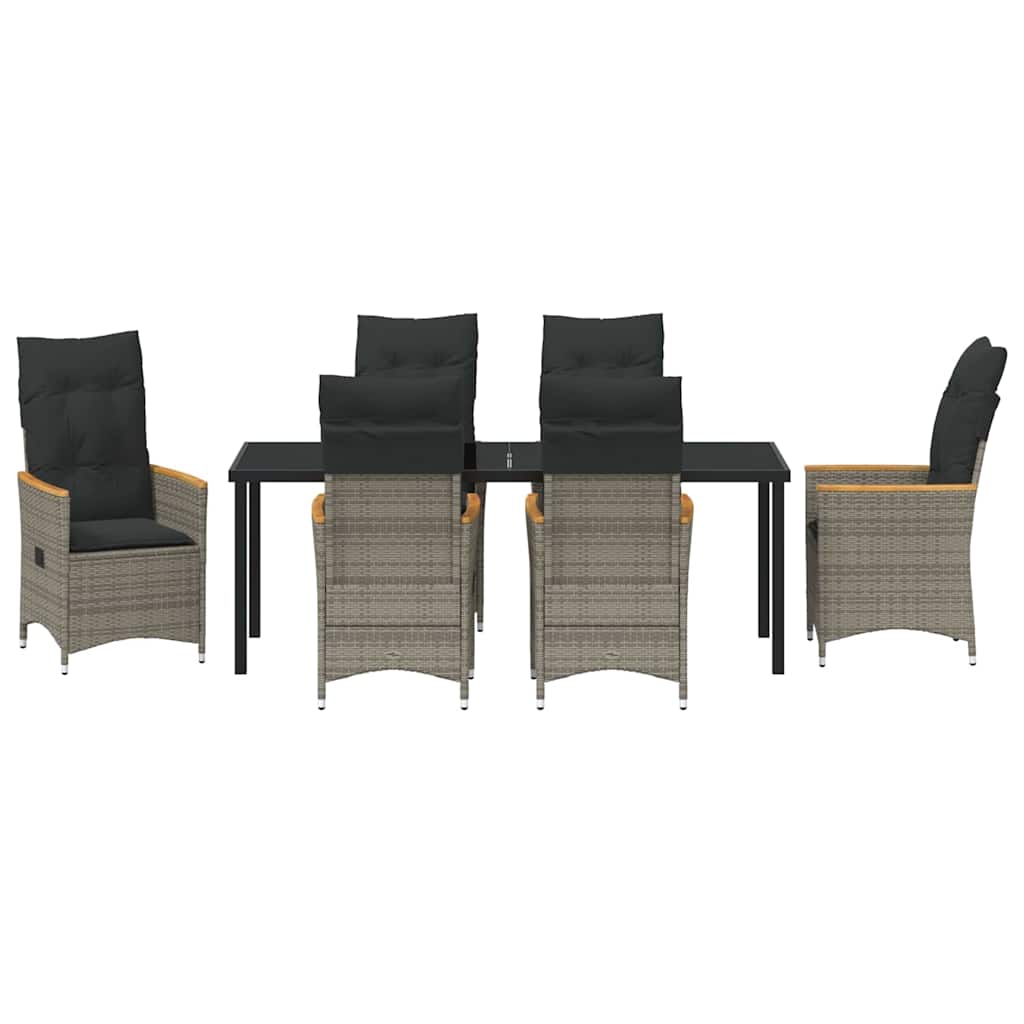 Garden Dining Set with Cushion 7 pcs Grey Poly Rattan