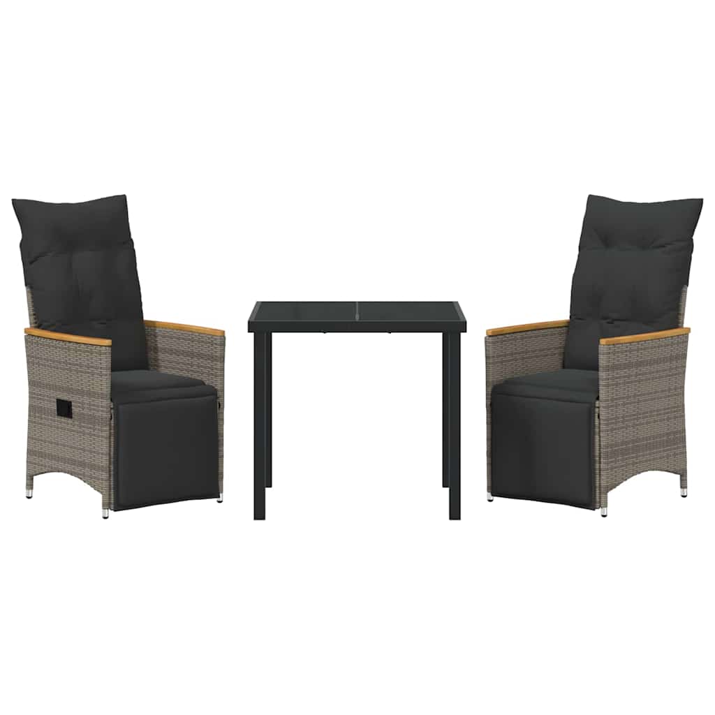 Garden Dining Set with Cushion 3 pcs Grey Poly Rattan