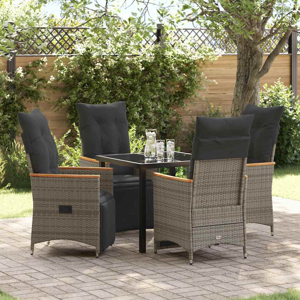 Garden Dining Set with Cushion 5 pcs Grey Poly Rattan