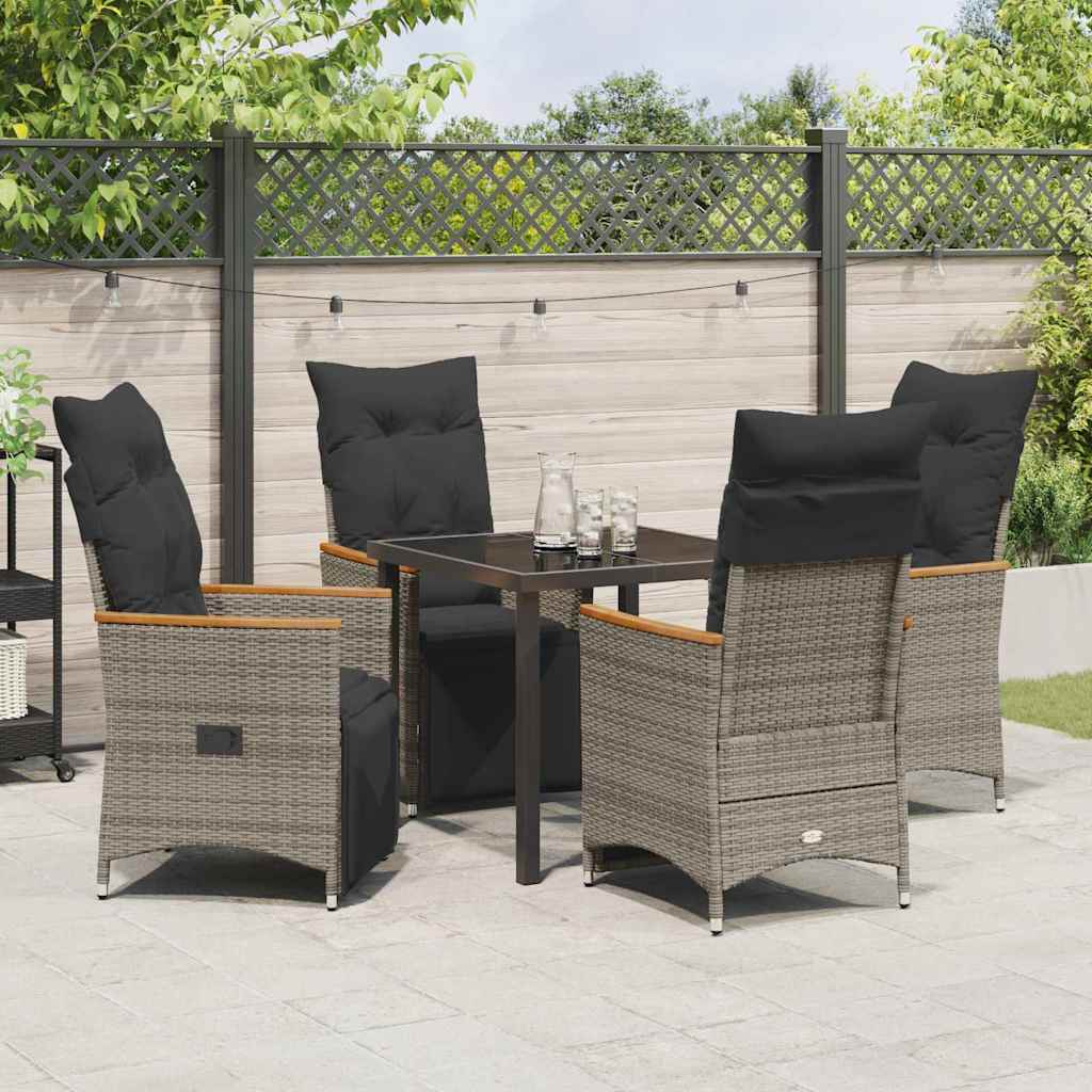 Garden Dining Set with Cushion 5 pcs Grey Poly Rattan
