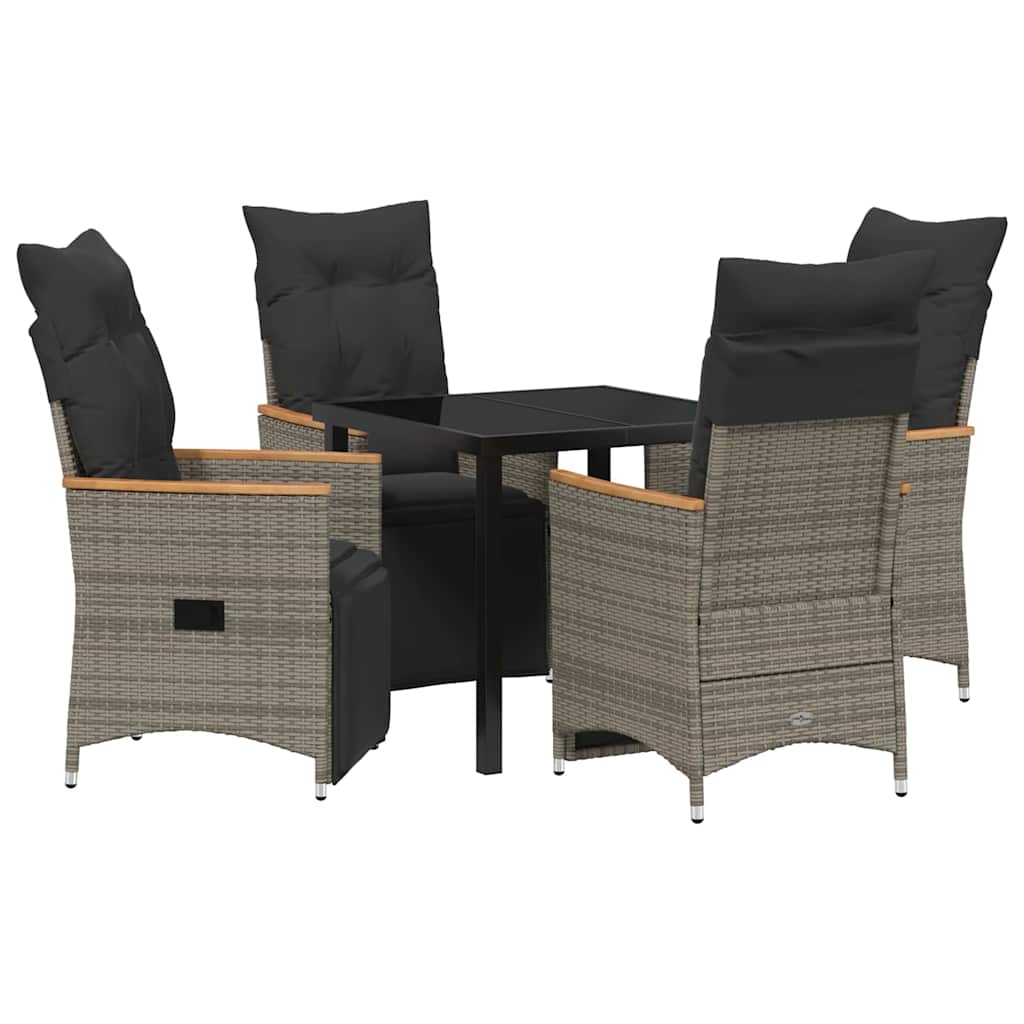 Garden Dining Set with Cushion 5 pcs Grey Poly Rattan