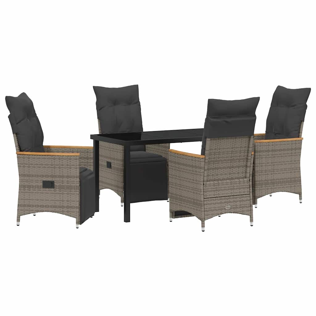 Garden Dining Set with Cushion 5 pcs Grey Poly Rattan