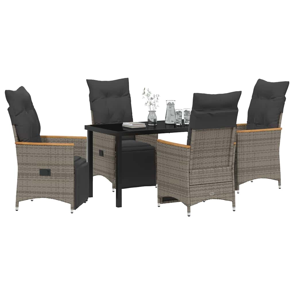Garden Dining Set with Cushion 5 pcs Grey Poly Rattan