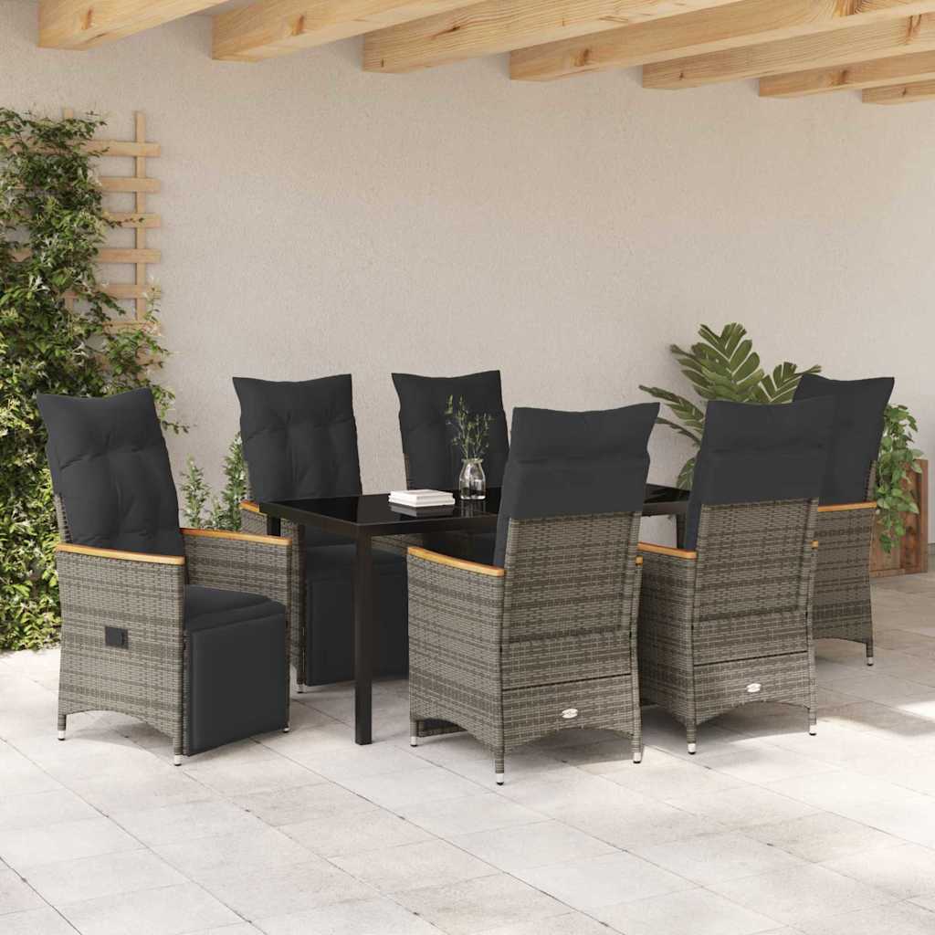 Garden Dining Set with Cushion 7 pcs Grey Poly Rattan