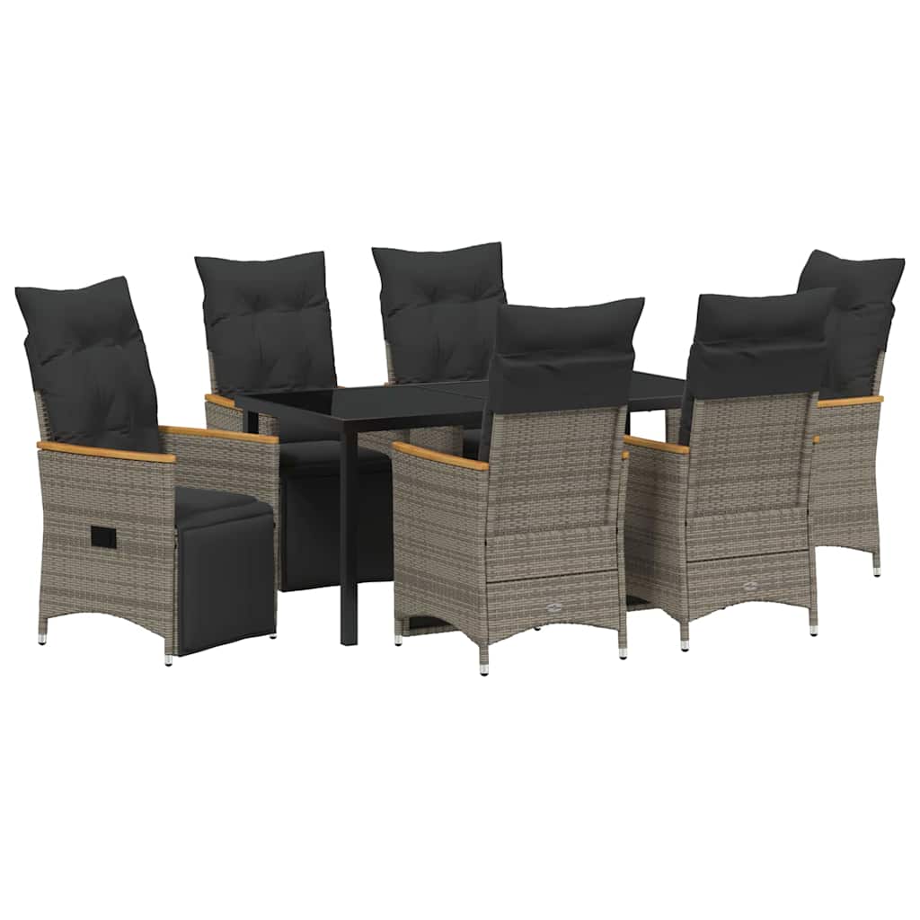 Garden Dining Set with Cushion 7 pcs Grey Poly Rattan