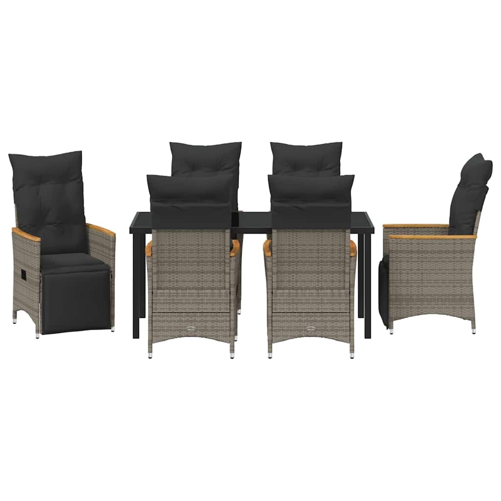 Garden Dining Set with Cushion 7 pcs Grey Poly Rattan