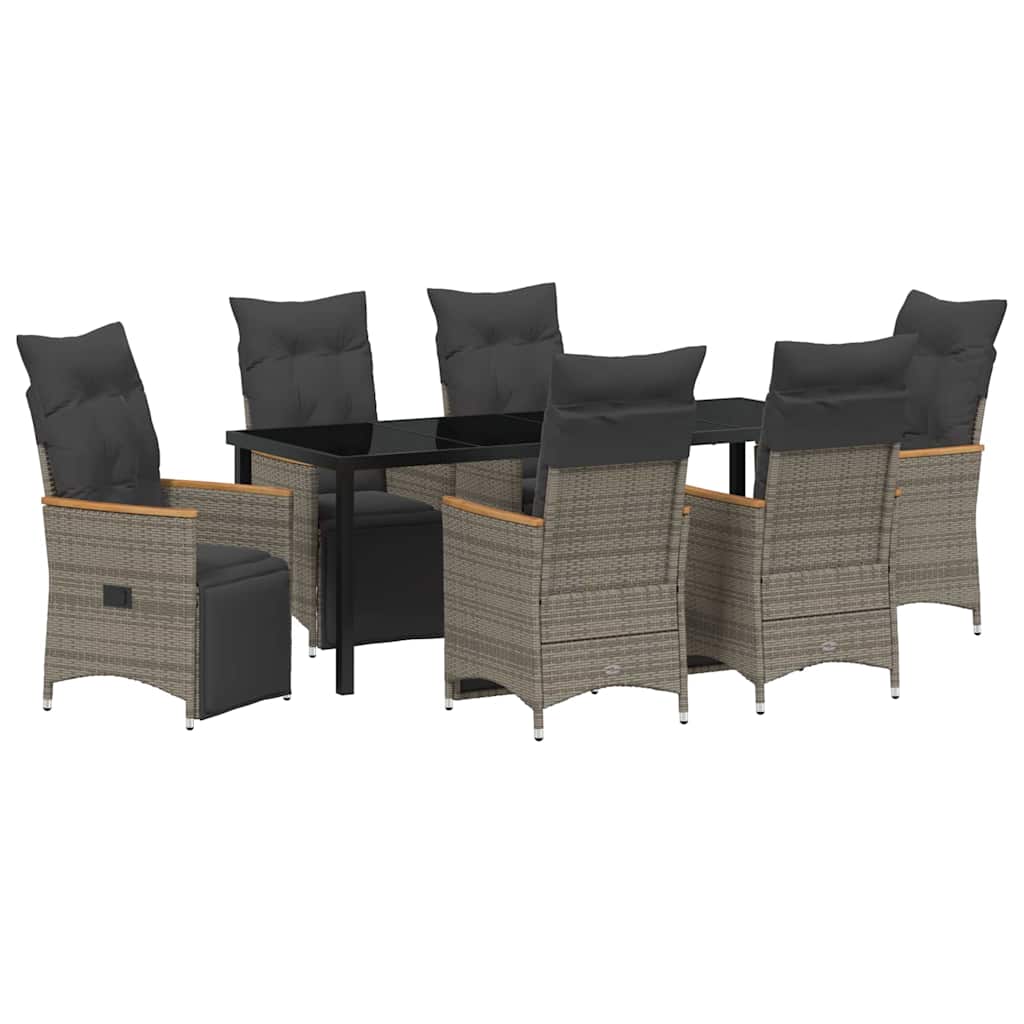 Garden Dining Set with Cushion 7 pcs Grey Poly Rattan