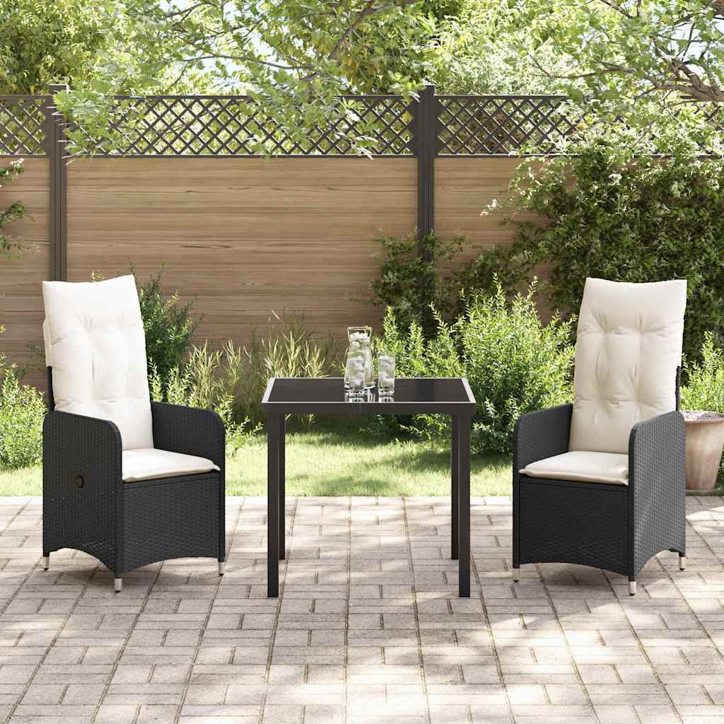 Garden Dining Set with Cushion 3 pcs Black Poly Rattan