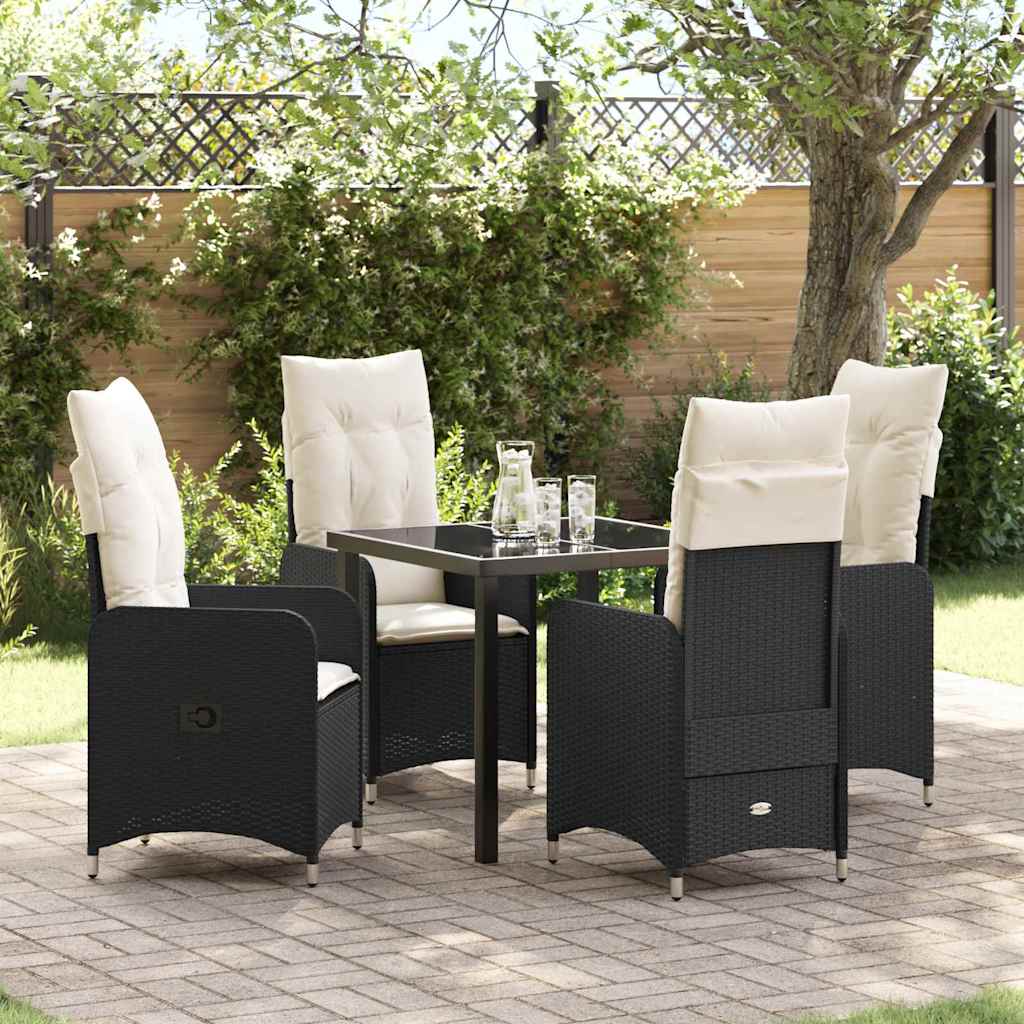 Garden Dining Set with Cushion 5 pcs Black Poly Rattan