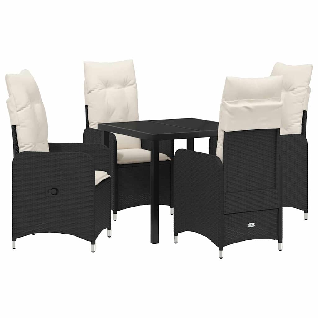 Garden Dining Set with Cushion 5 pcs Black Poly Rattan