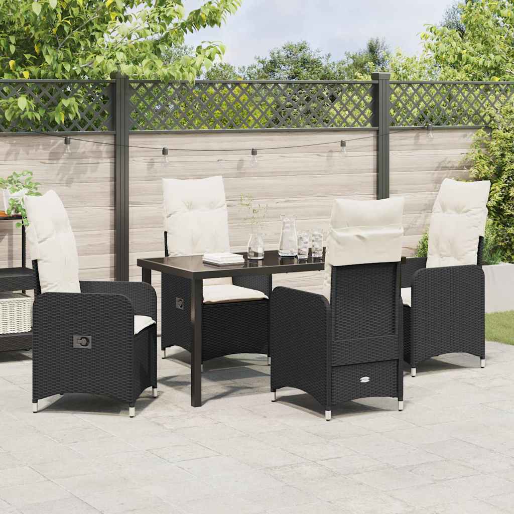 Garden Dining Set with Cushion 5 pcs Black Poly Rattan