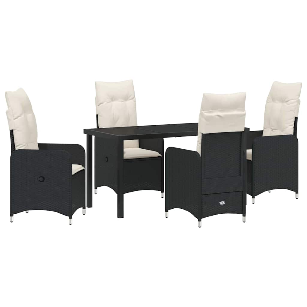 Garden Dining Set with Cushion 5 pcs Black Poly Rattan