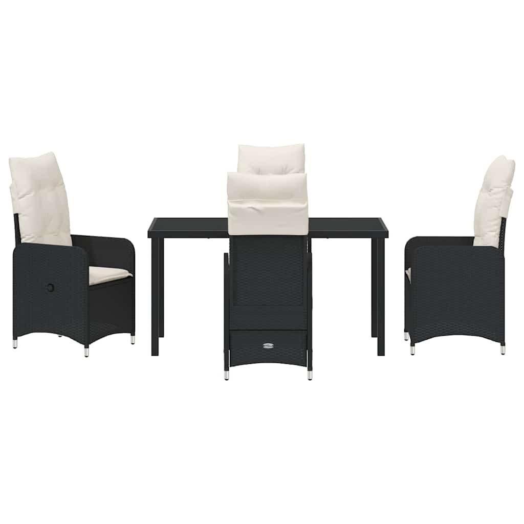 Garden Dining Set with Cushion 5 pcs Black Poly Rattan