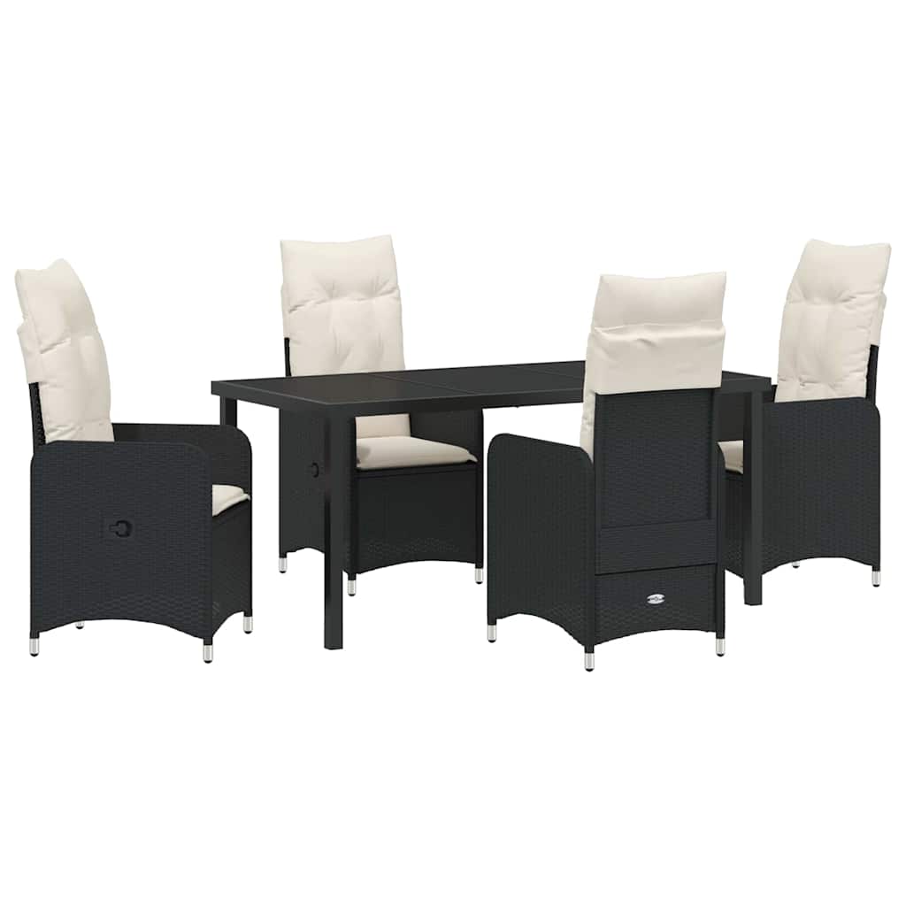 Garden Dining Set with Cushion 5 pcs Black Poly Rattan
