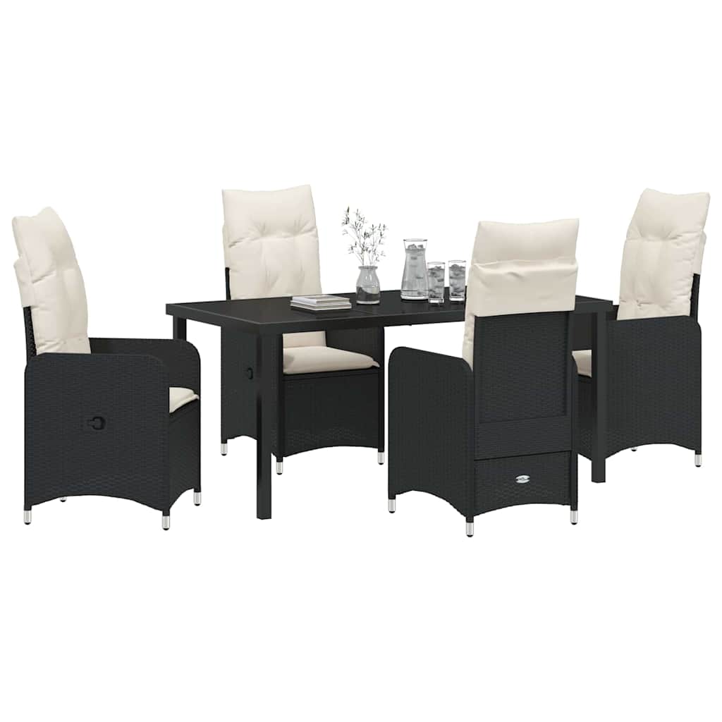 Garden Dining Set with Cushion 5 pcs Black Poly Rattan