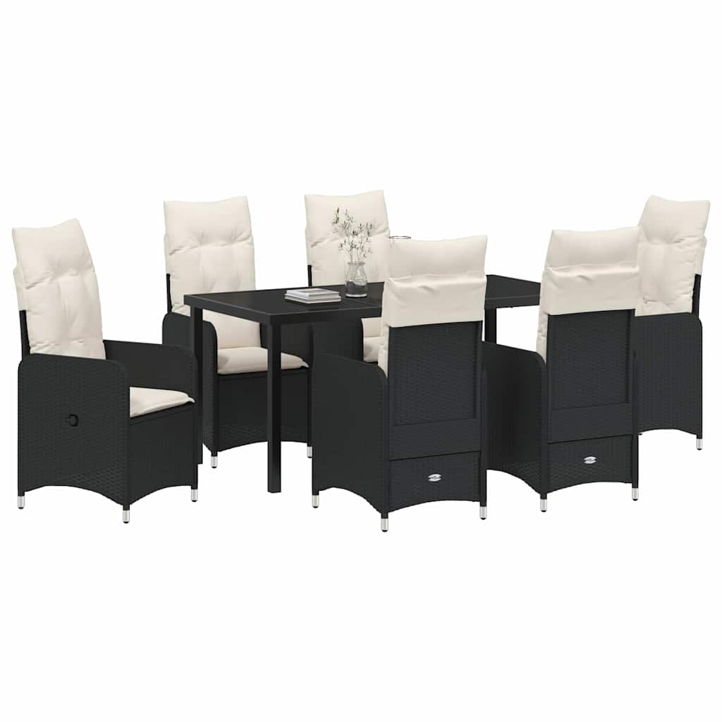 Garden Dining Set with Cushion 7 pcs Black Poly Rattan