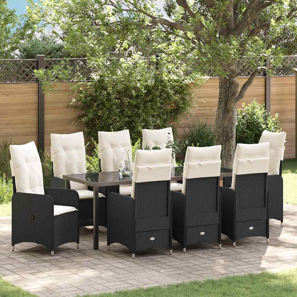 Garden Dining Set 9 pcs Black Poly Rattan