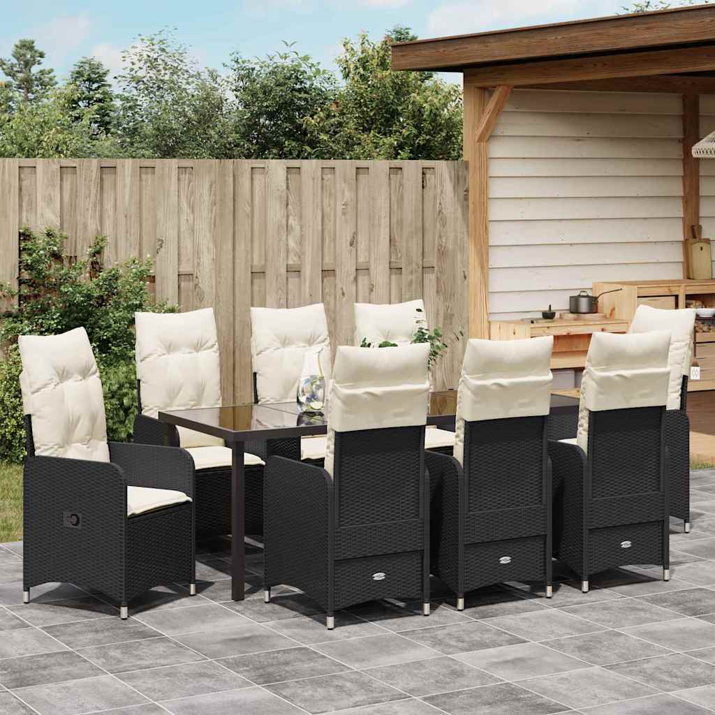 Garden Dining Set 9 pcs Black Poly Rattan