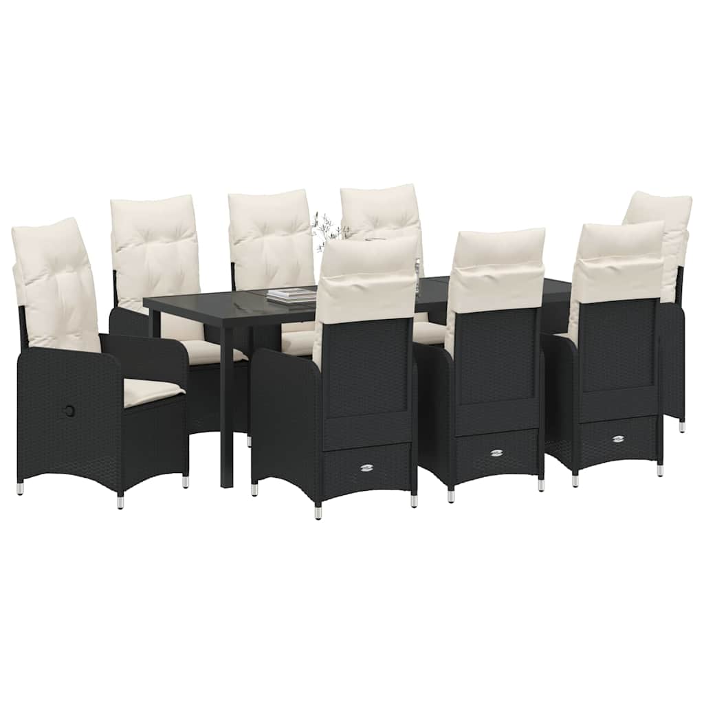 Garden Dining Set 9 pcs Black Poly Rattan