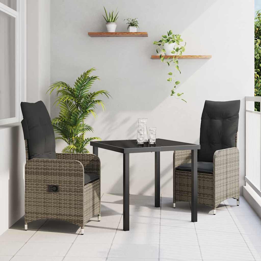 Garden Dining Set with Cushion 3 pcs Grey Poly Rattan