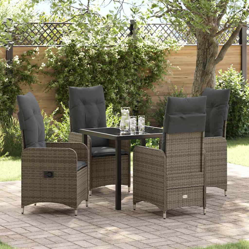 Garden Dining Set with Cushion 5 pcs Grey Poly Rattan