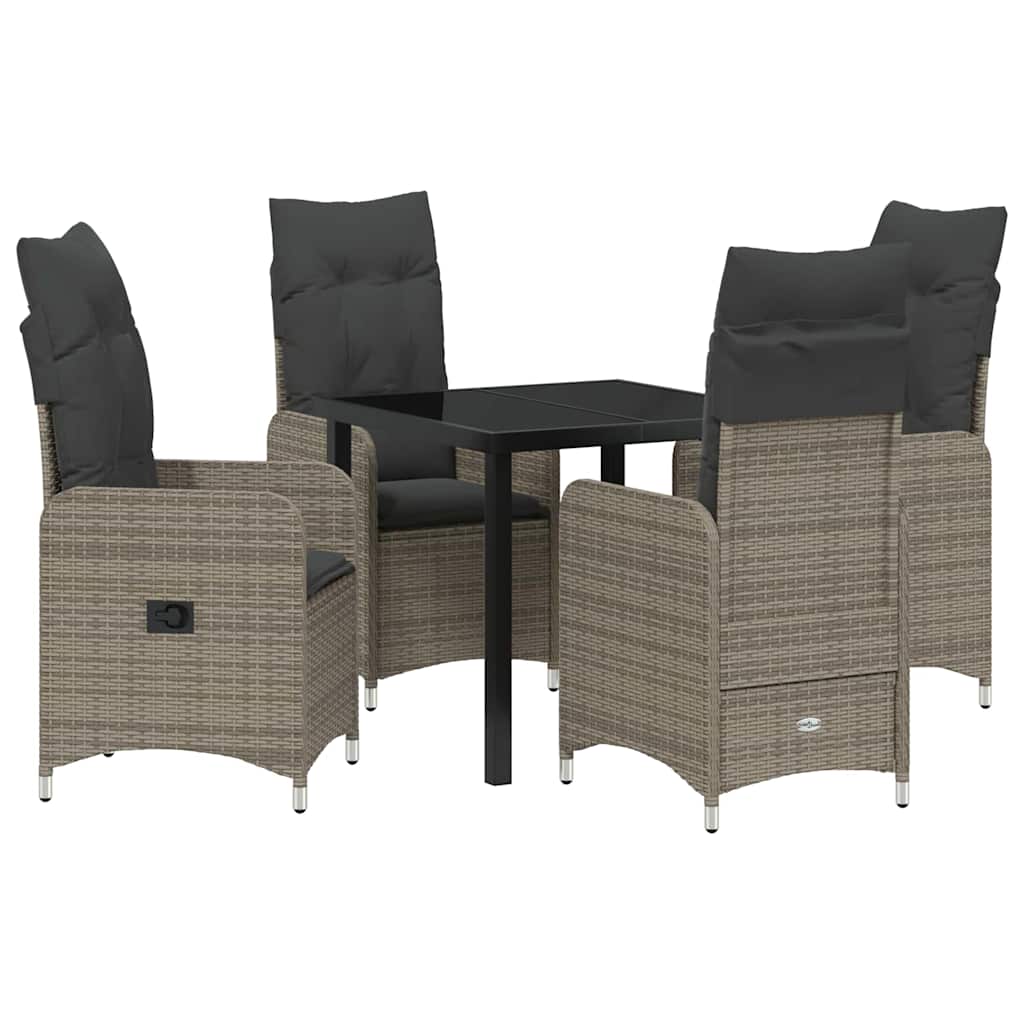 Garden Dining Set with Cushion 5 pcs Grey Poly Rattan