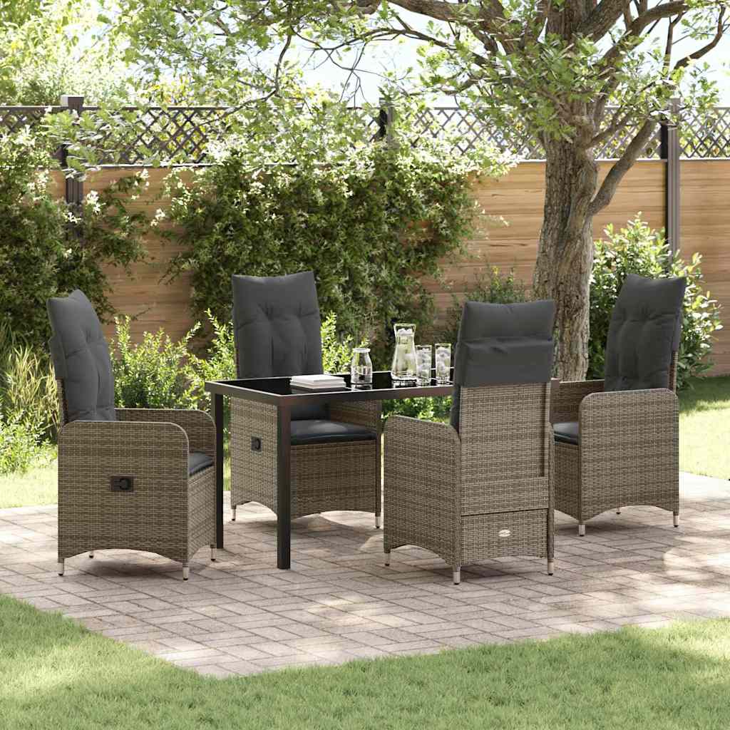 Garden Dining Set with Cushion 5 pcs Grey Poly Rattan