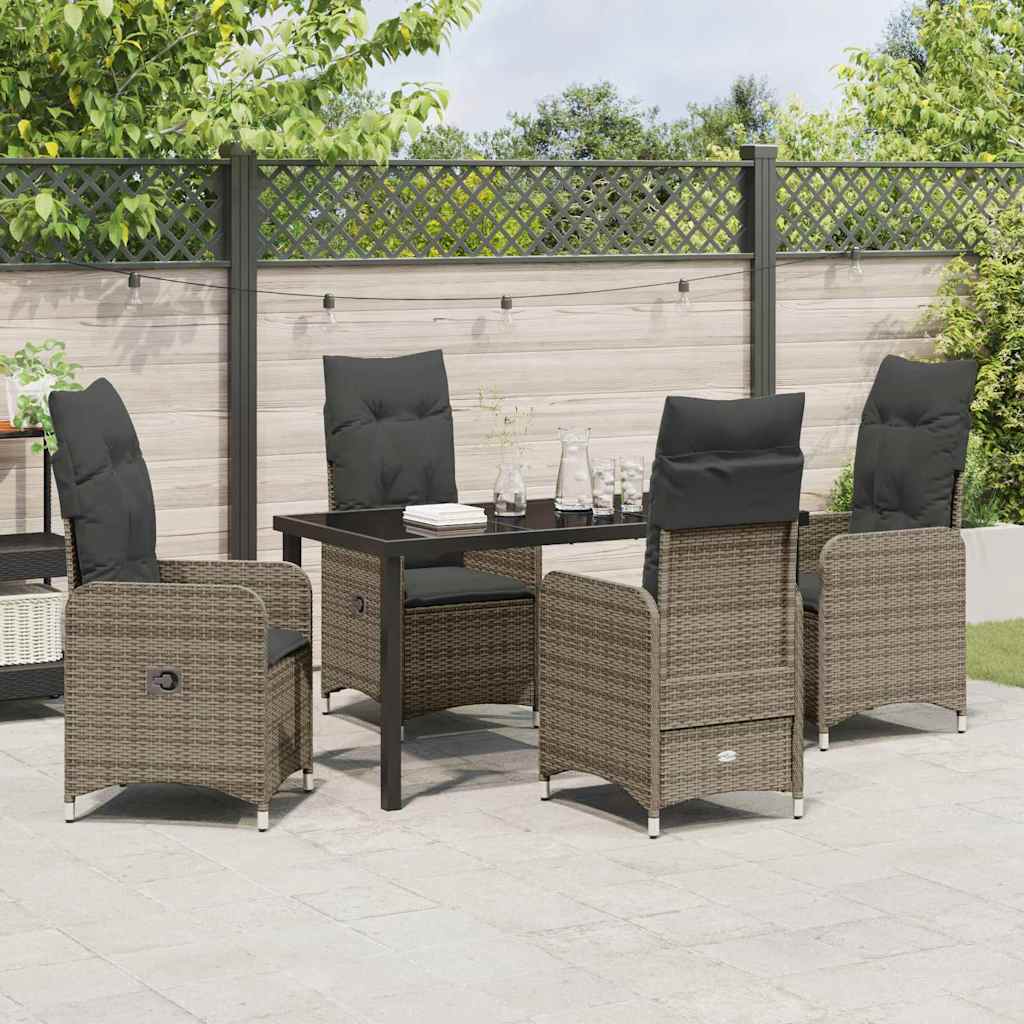 Garden Dining Set with Cushion 5 pcs Grey Poly Rattan