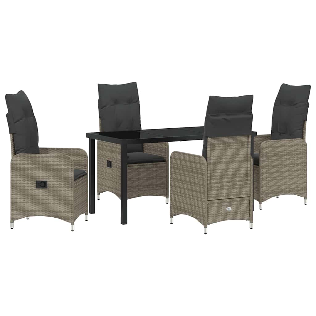 Garden Dining Set with Cushion 5 pcs Grey Poly Rattan